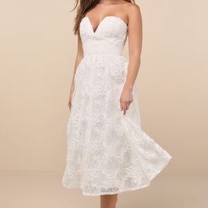 Lulus Galena Ivory Lace Applique Strapless Midi Dress White - Size XL